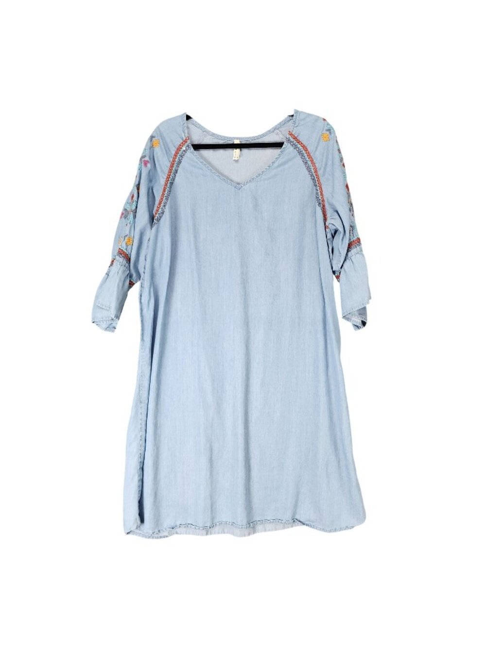 Roper Dress Womens XL Blue 3/4 Sleeve V Neck Knee Embroidered Western Shift